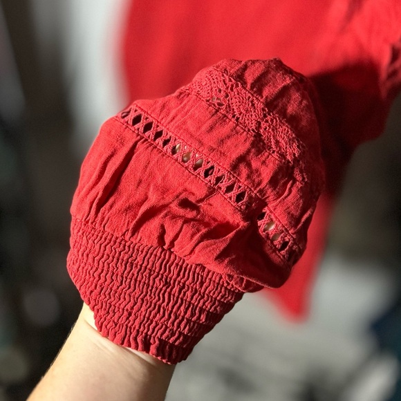 Torrid Orange Babydoll Slub with Lace Inset Smocked Tiered Top, Women’s Plus 2 - Picture 4 of 7